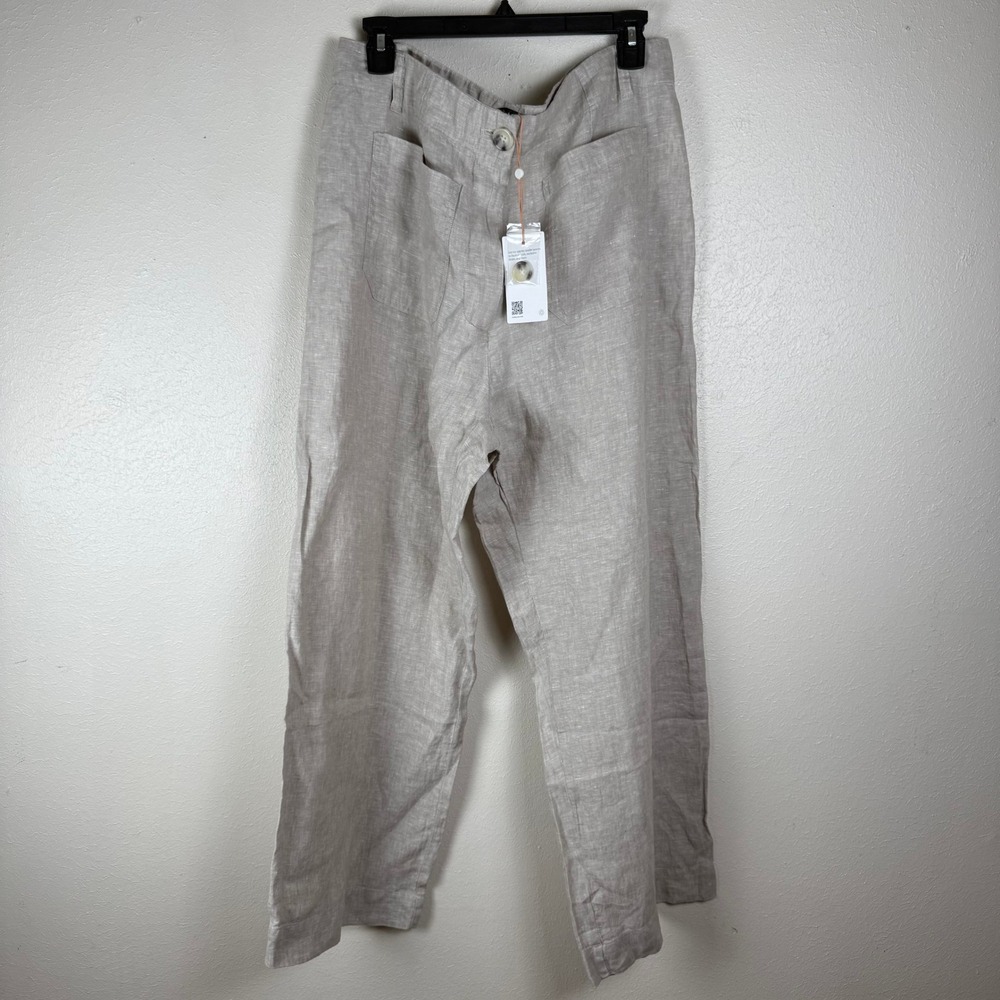 Quince European Linen Wide Leg Pants Driftwood Natural High Rise Size 16 NEW